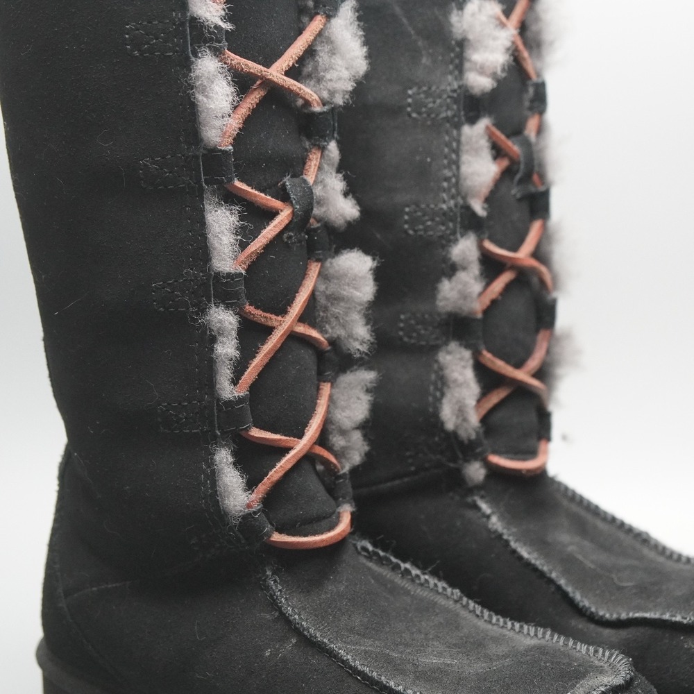 UGG 5230 Uptown Lace Tall Boots Women US 5 Black Suede Shearling - Picture 4 of 11